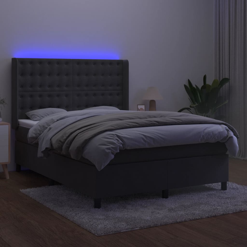 Letto a Molle con Materasso e LED Grigio Scuro 140x200 cm 3139806