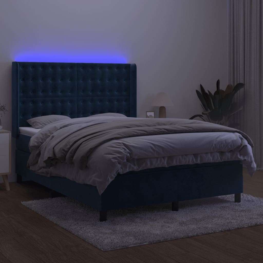 Letto a Molle con Materasso e LED Blu Scuro 140x200 cm 3139809