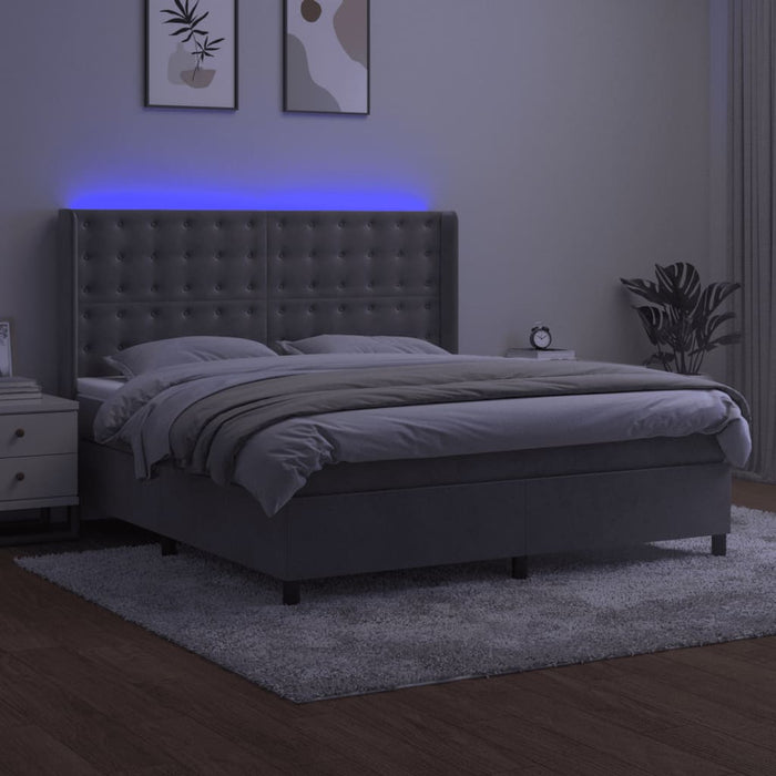 Letto a Molle Materasso e LED Grigio Chiaro 160x200 cm Vellutocod mxl 75483