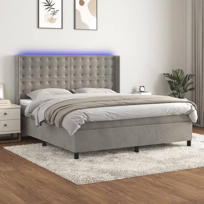 Letto a Molle Materasso e LED Grigio Chiaro 160x200 cm Vellutocod mxl 75483