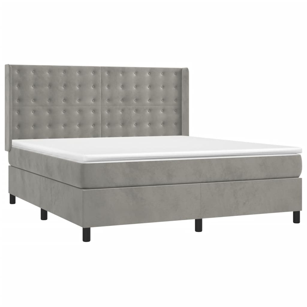 Letto a Molle Materasso e LED Grigio Chiaro 180x200 cm Velluto 3139817