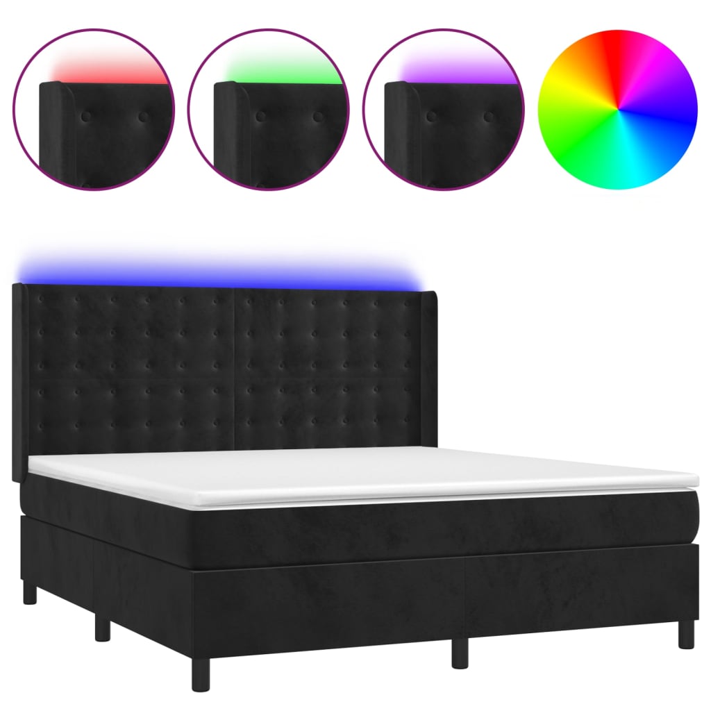 Letto a Molle con Materasso e LED Nero 180x200 cm in Vellutocod mxl 110715