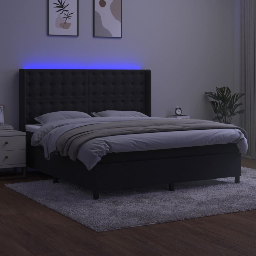 Letto a Molle con Materasso e LED Nero 180x200 cm in Vellutocod mxl 110715