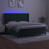 Letto a Molle con Materasso e LED Verde Scuro 180x200cm Velluto 3139820