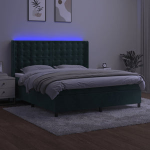 Letto a Molle con Materasso e LED Verde Scuro 180x200cm Velluto 3139820