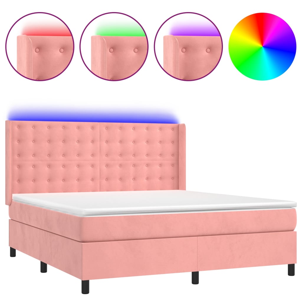 Letto a Molle con Materasso e LED Rosa 180x200 cm in Vellutocod mxl 123429