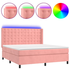 Letto a Molle con Materasso e LED Rosa 180x200 cm in Vellutocod mxl 123429