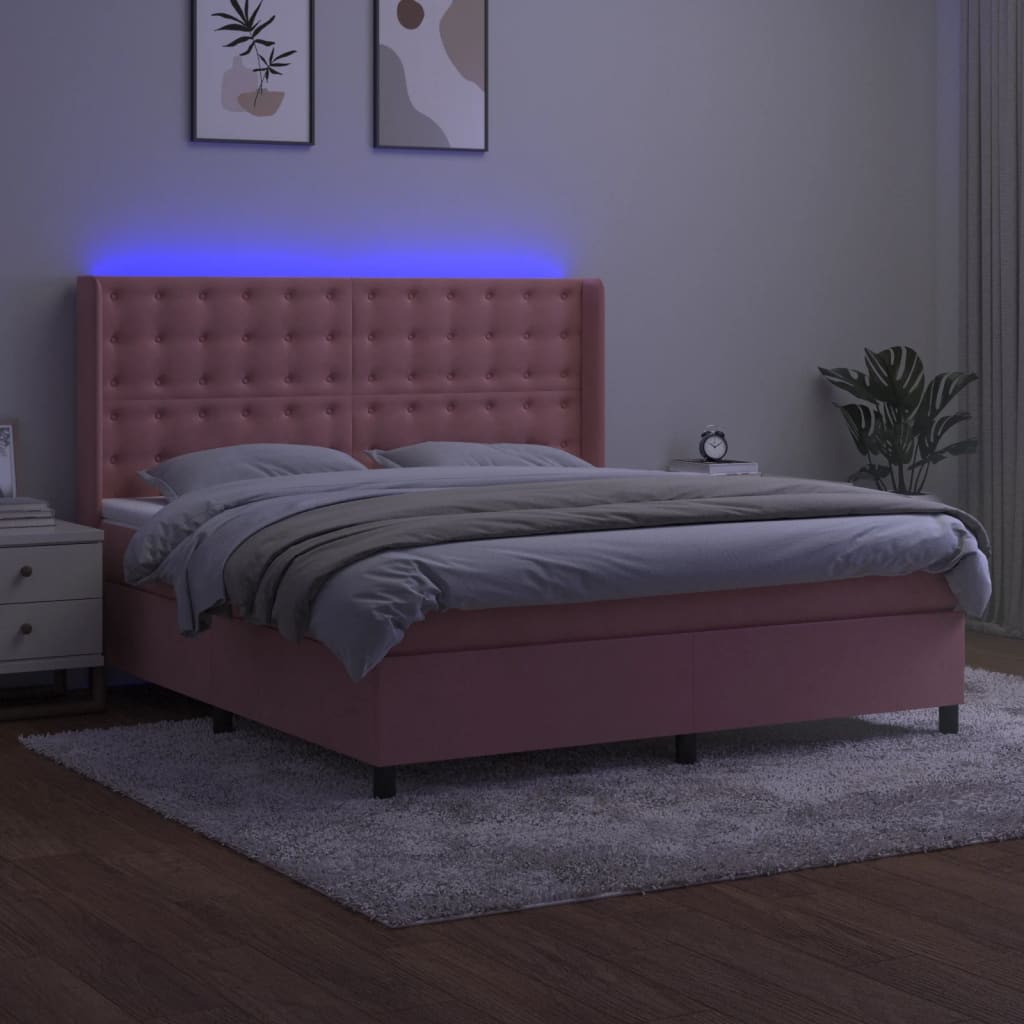 Letto a Molle con Materasso e LED Rosa 180x200 cm in Vellutocod mxl 123429