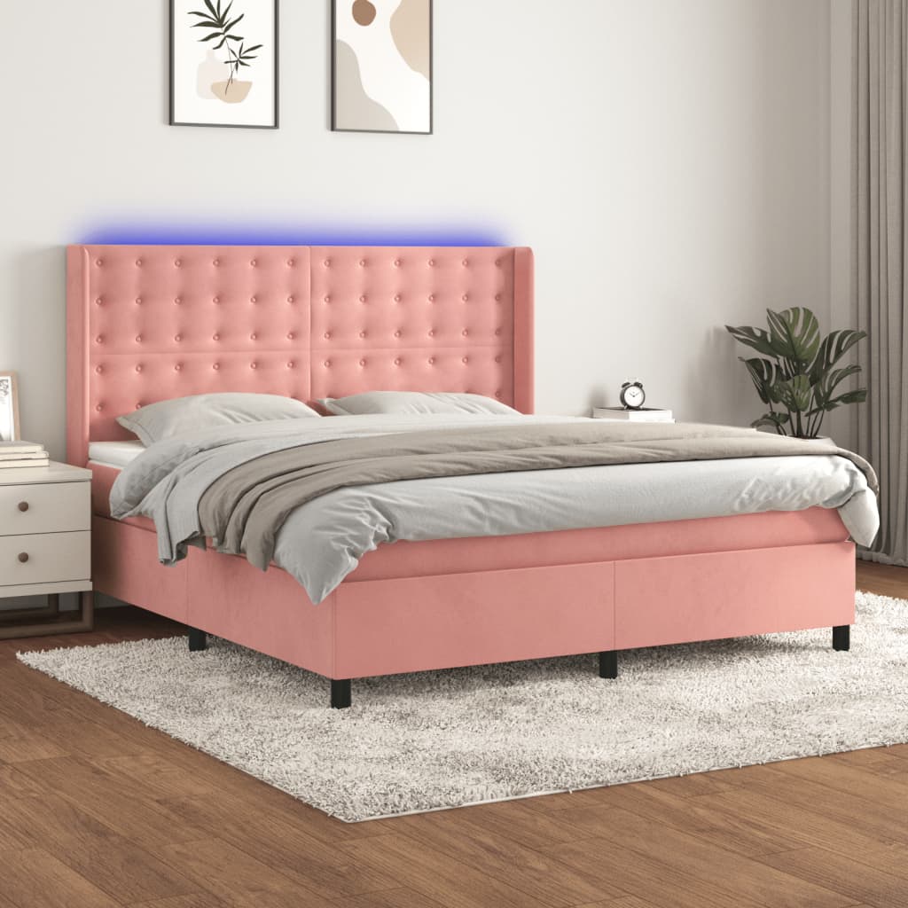 Letto a Molle con Materasso e LED Rosa 180x200 cm in Vellutocod mxl 123429