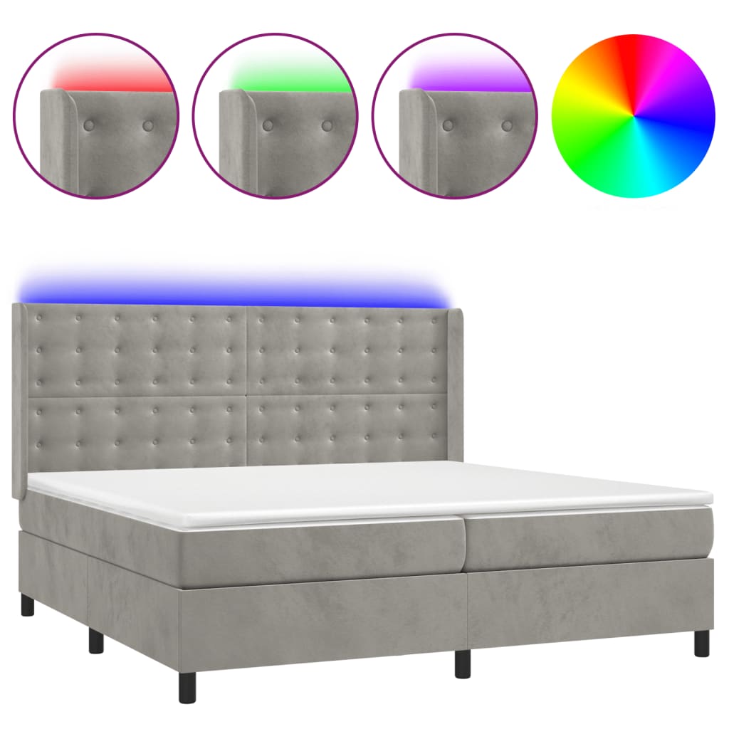 Letto a Molle Materasso e LED Grigio Chiaro 200x200 cm Velluto 3139823