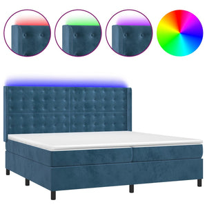 Letto a Molle con Materasso e LED Blu Scuro 200x200 cm 3139827