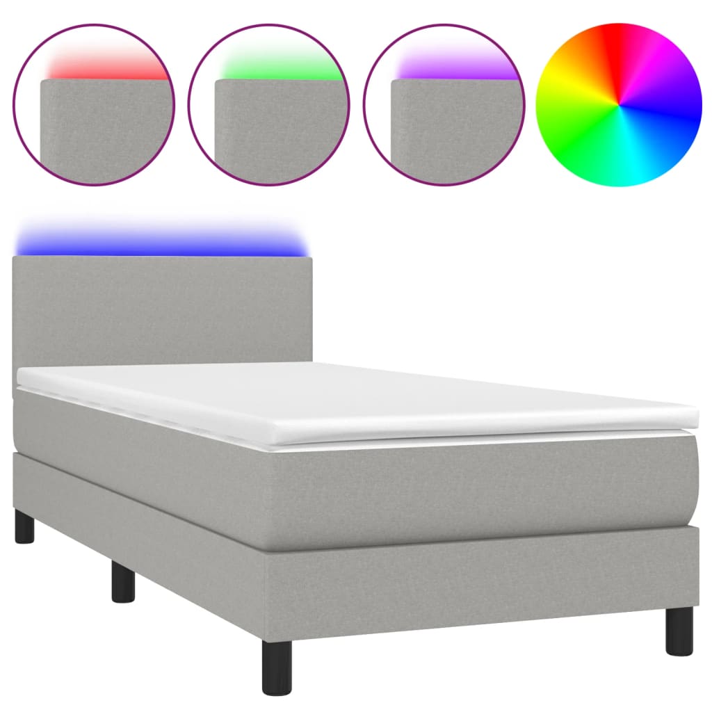 Letto a Molle Materasso e LED Grigio Chiaro 80x200 cm Tessuto cod mxl 37143