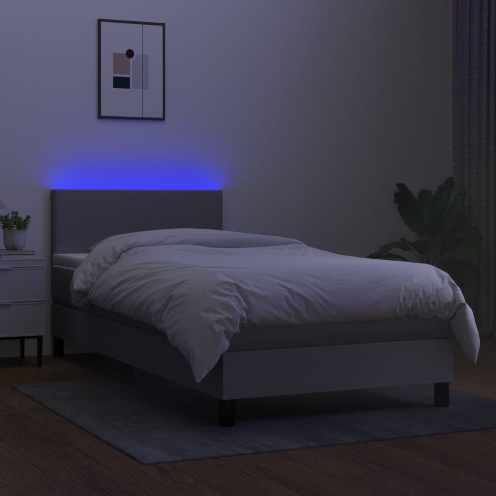 Letto a Molle Materasso e LED Grigio Chiaro 80x200 cm Tessuto cod mxl 37143