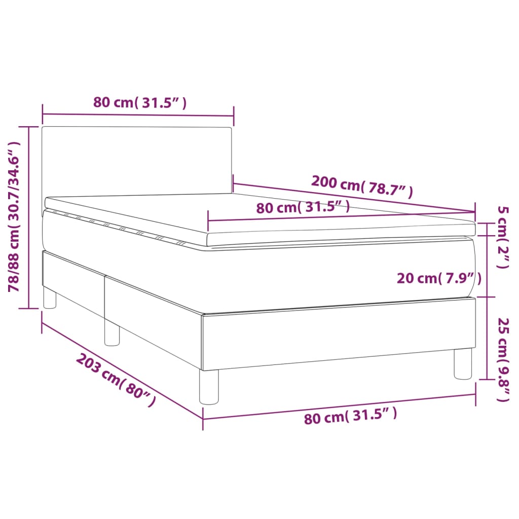 Letto a Molle Materasso e LED Grigio Chiaro 80x200 cm Tessuto cod mxl 37143