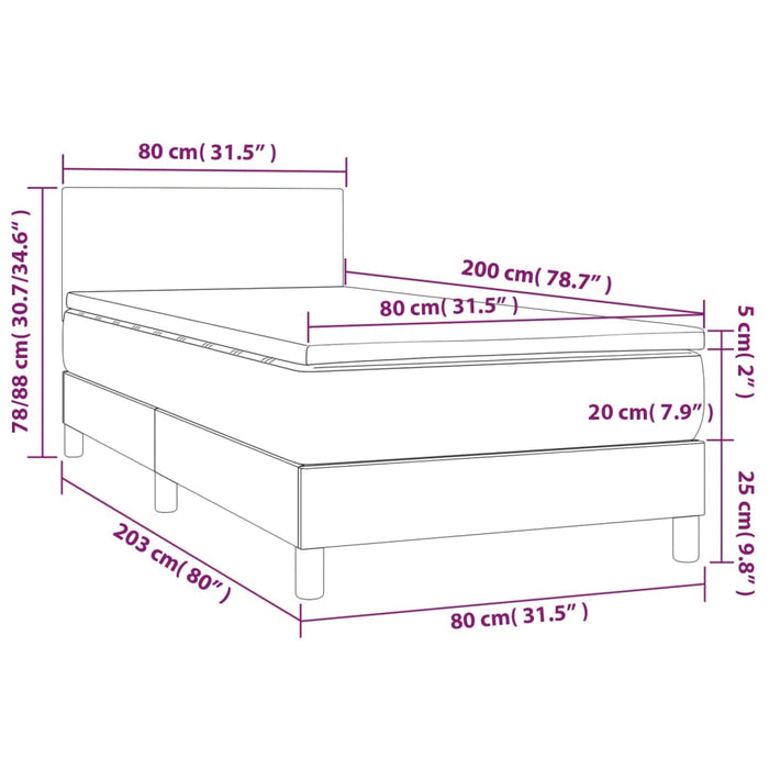 Letto a Molle Materasso e LED Grigio Chiaro 80x200 cm Tessuto cod mxl 37143