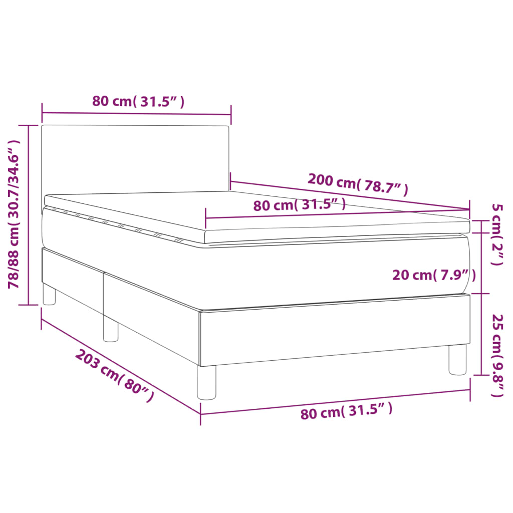 Letto a Molle Materasso e LED Grigio Scuro 80x200 cm in Tessuto 3132950