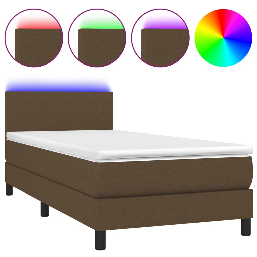 Letto a Molle Materasso e LED Marrone Scuro 80x200cm in Tessuto cod mxl 34843