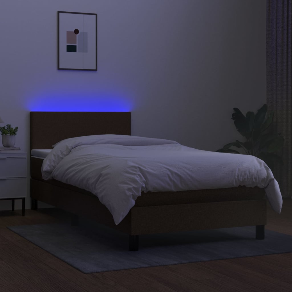 Letto a Molle Materasso e LED Marrone Scuro 80x200cm in Tessuto cod mxl 34843