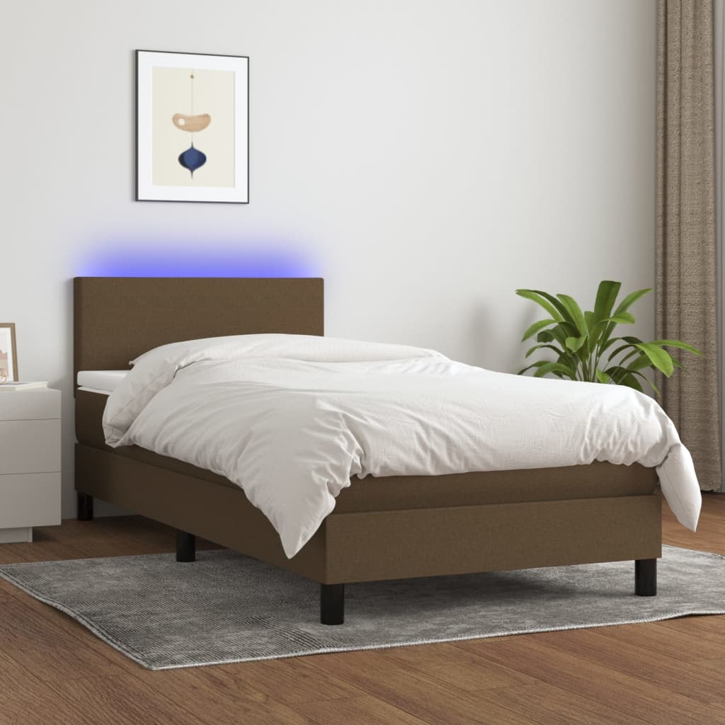 Letto a Molle Materasso e LED Marrone Scuro 80x200cm in Tessuto cod mxl 34843