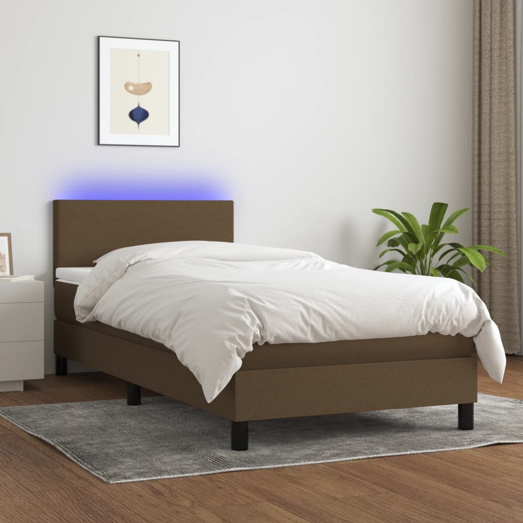 Letto a Molle Materasso e LED Marrone Scuro 90x190cm in Tessuto cod mxl 35667