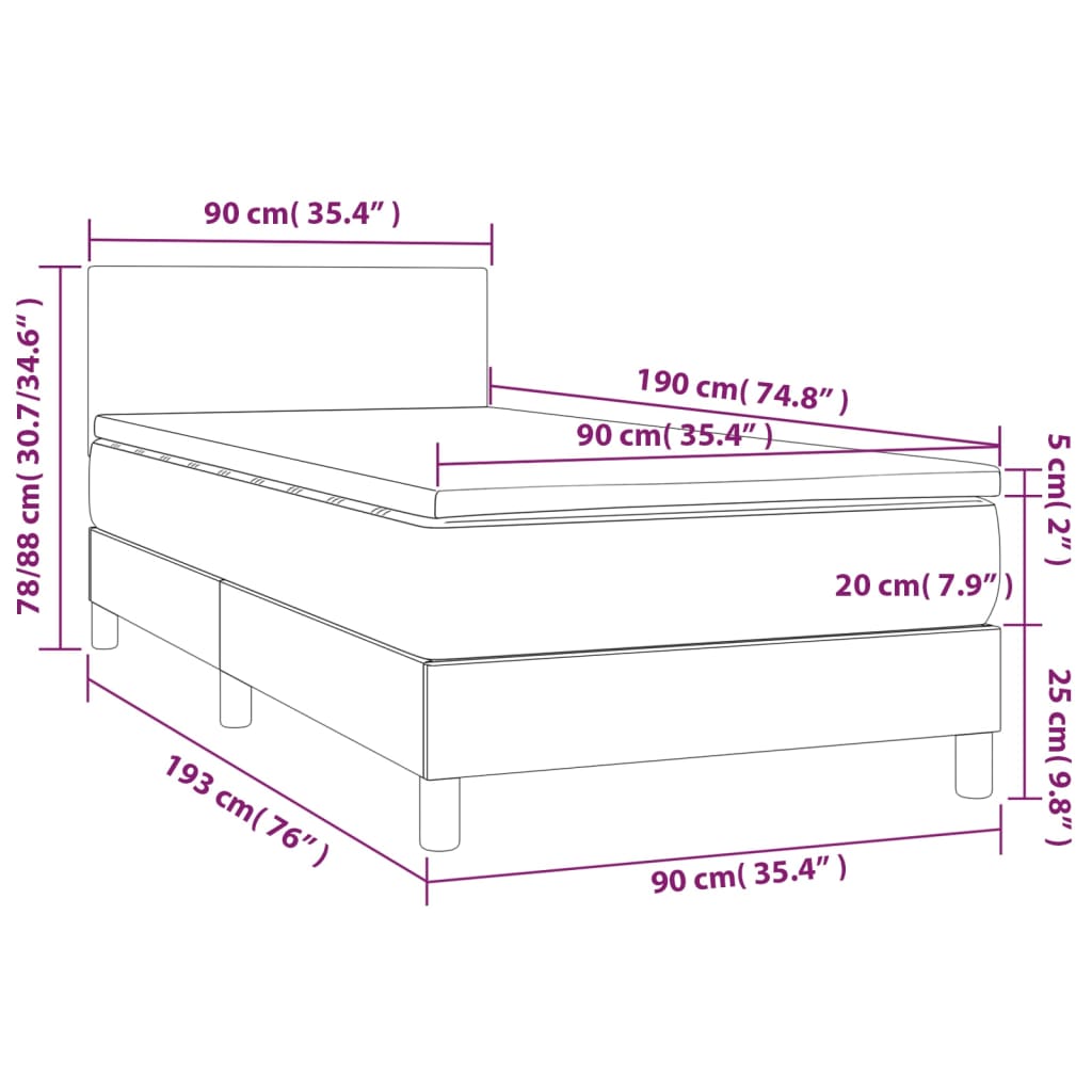 Letto a Molle con Materasso e LED Tortora 90x190 cm in Tessuto cod mxl 33388