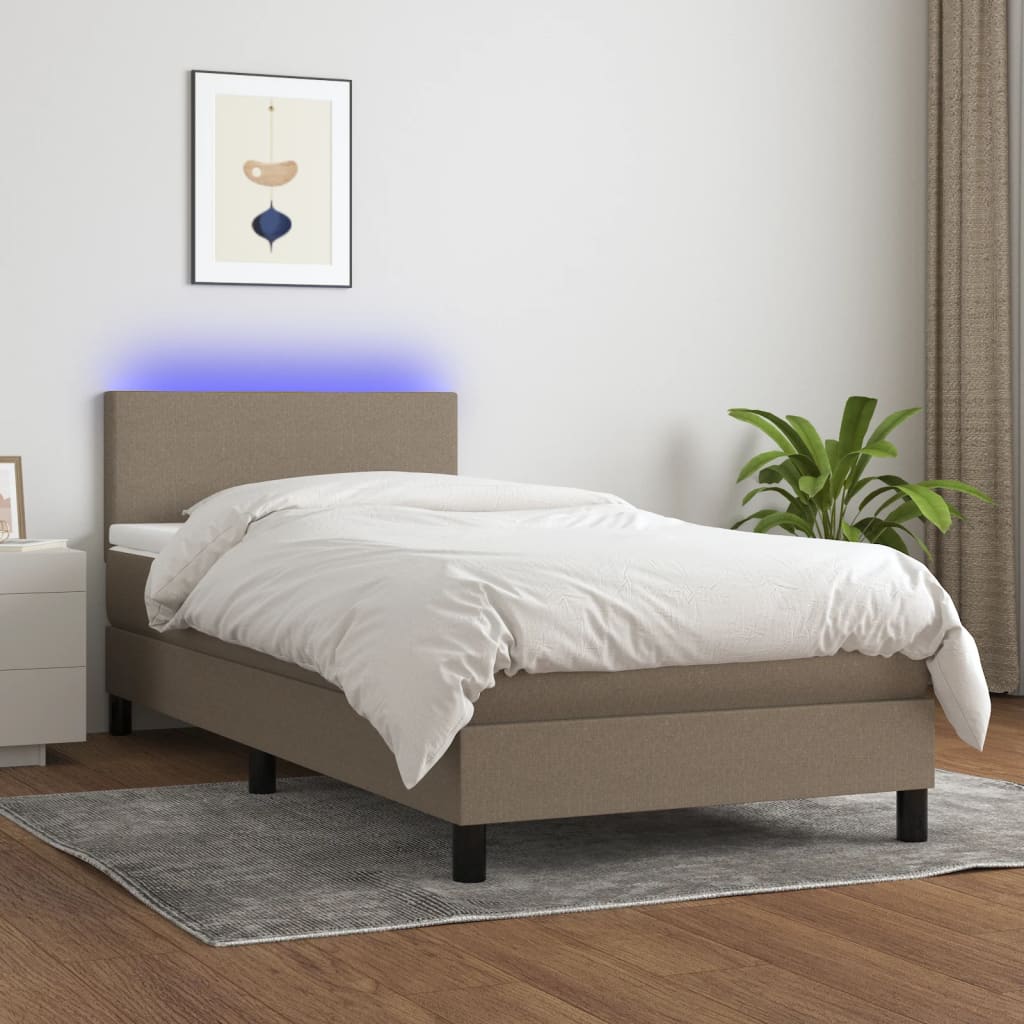 Letto a Molle con Materasso e LED Tortora 90x190 cm in Tessuto cod mxl 33388