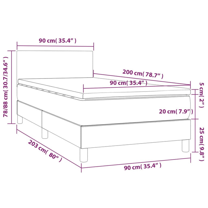 Letto a Molle Materasso e LED Grigio Chiaro 90x200 cm Tessuto cod mxl 65118