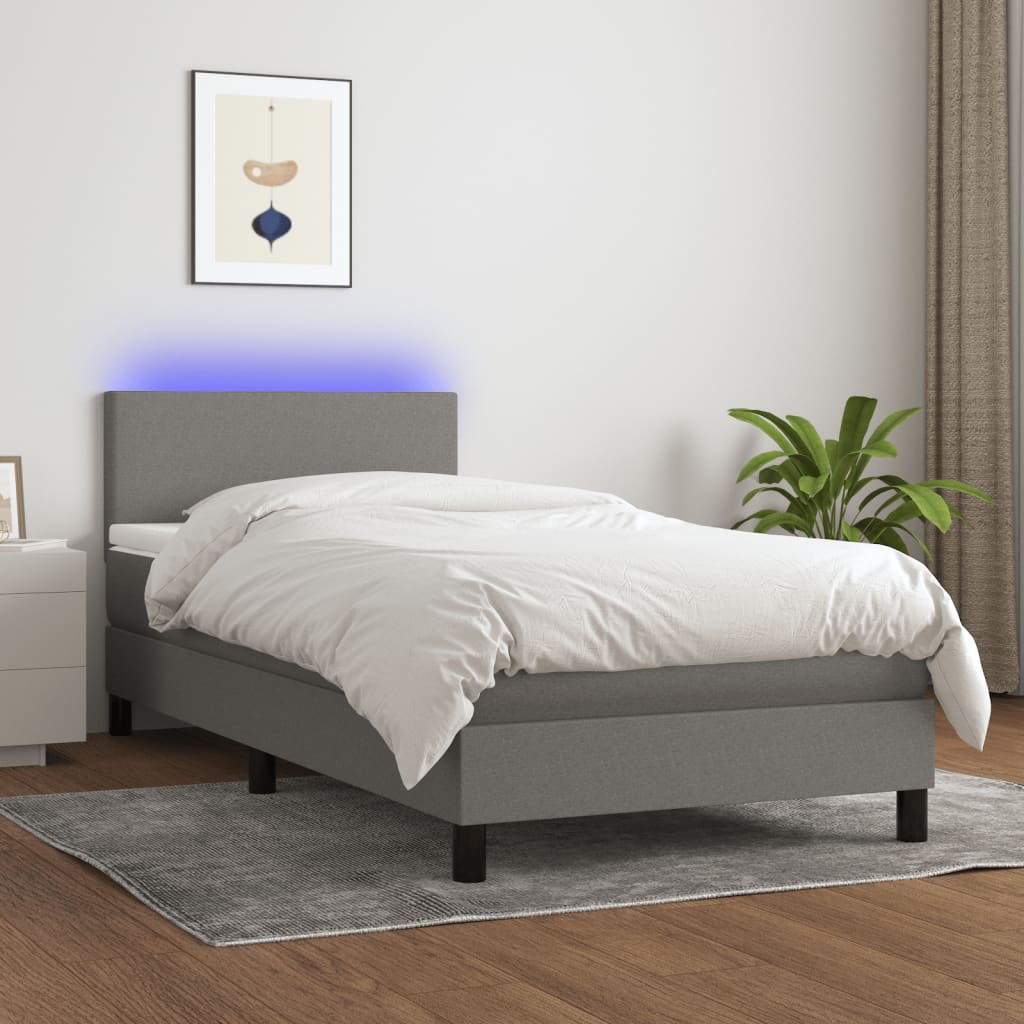 Letto a Molle Materasso e LED Grigio Scuro 90x200 cm in Tessuto cod mxl 40015