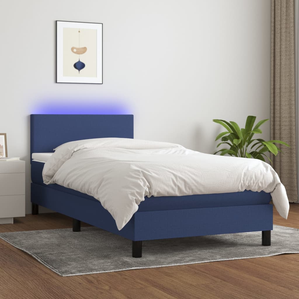 Letto a Molle con Materasso e LED Blu 90x200 cm in Tessuto cod mxl 61426