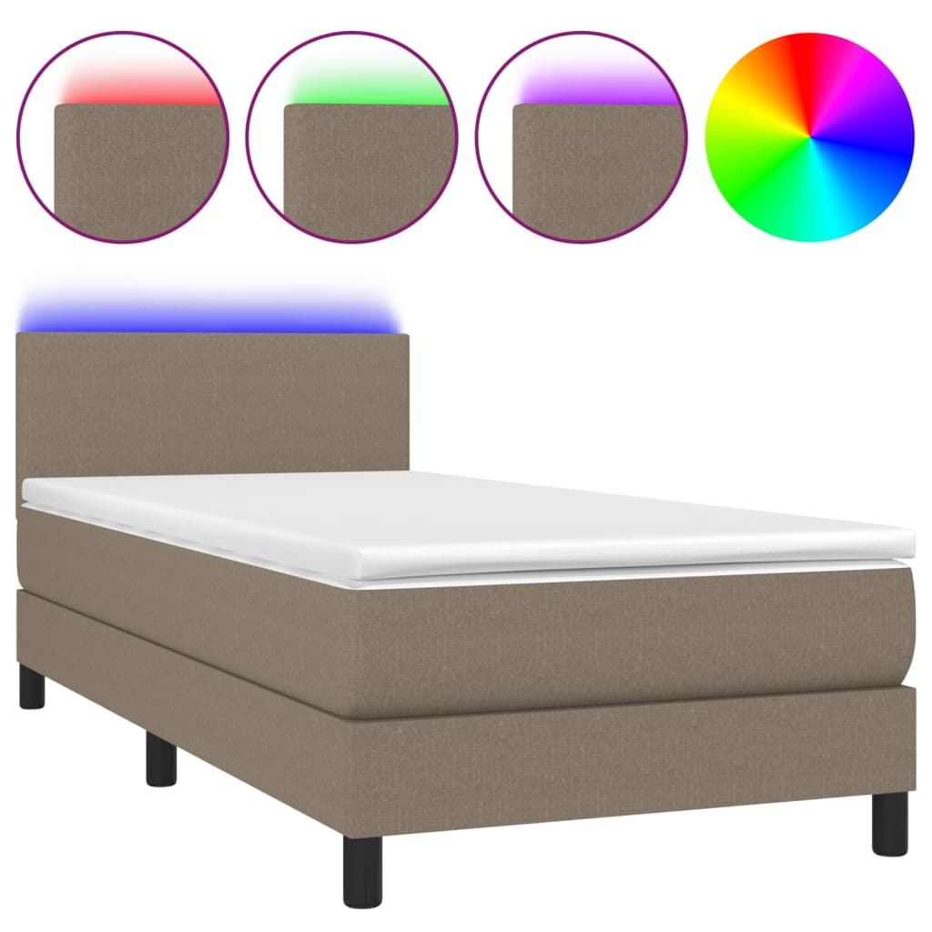 Letto a Molle con Materasso e LED Tortora 100x200cm in Tessutocod mxl 122695