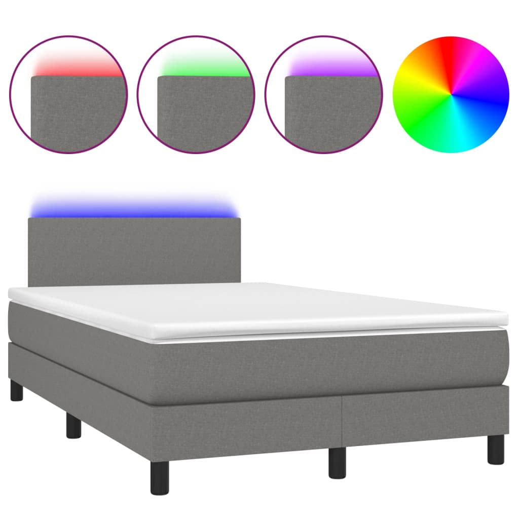 Letto a Molle Materasso e LED Grigio Scuro 120x200cm in Tessuto cod mxl 65252