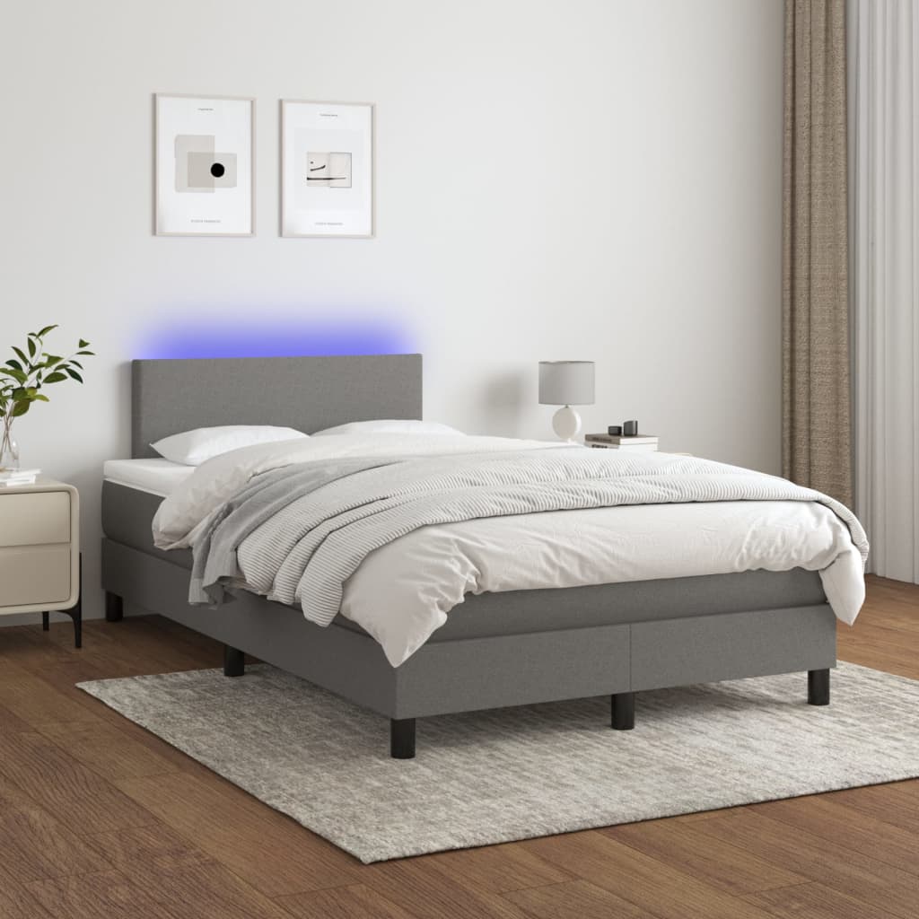 Letto a Molle Materasso e LED Grigio Scuro 120x200cm in Tessuto cod mxl 65252