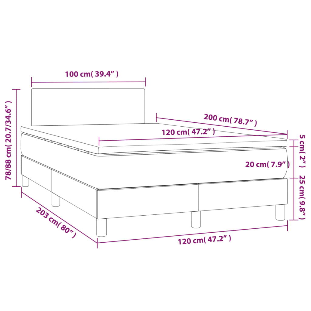 Letto a Molle con Materasso e LED Tortora 120x200cm in Tessuto cod mxl 57721