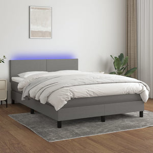 Letto a Molle Materasso e LED Grigio Scuro 140x190cm in Tessuto 3132990