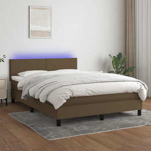 Letto a Molle Materasso e LED MarroneScuro 140x190cm in Tessutocod mxl 74782