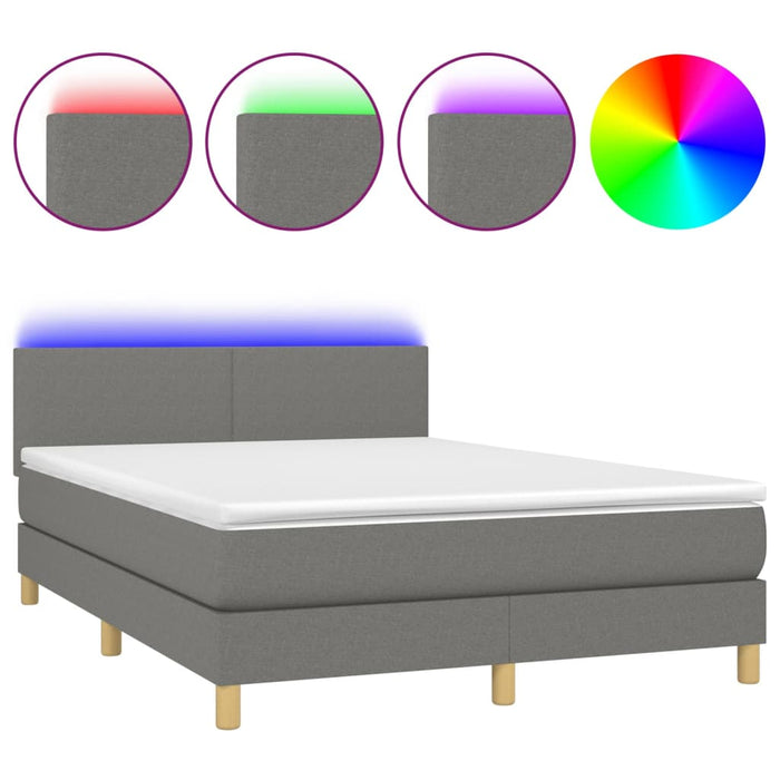 Letto a Molle Materasso e LED Grigio Scuro 140x200cm in Tessuto cod mxl 54095