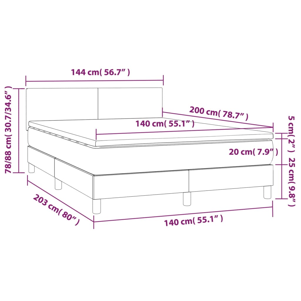 Letto a Molle Materasso e LED Grigio Scuro 140x200cm in Tessuto 3132998