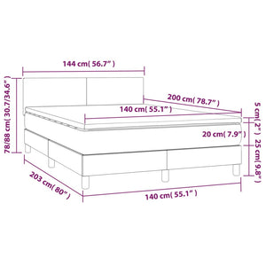 Letto a Molle Materasso e LED Grigio Scuro 140x200cm in Tessuto 3132998