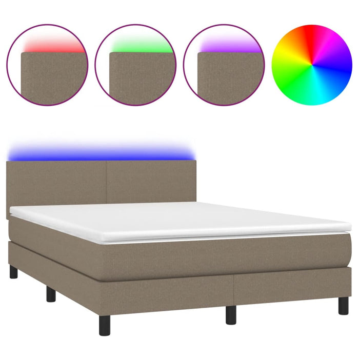 Letto a Molle con Materasso e LED Tortora 140x200 cm in Tessuto cod mxl 35717