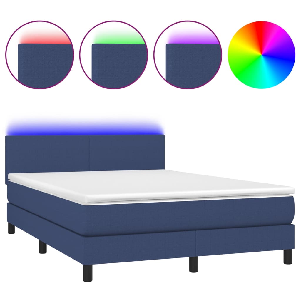 Letto a Molle con Materasso e LED Blu 140x200 cm in Tessuto 3133003