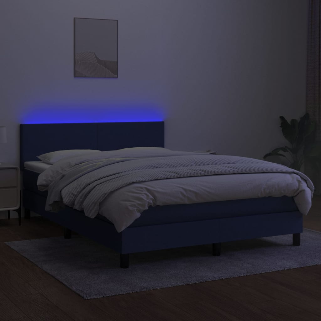 Letto a Molle con Materasso e LED Blu 140x200 cm in Tessuto 3133003