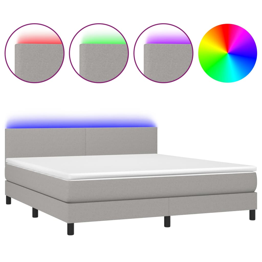 Letto a Molle Materasso e LED Grigio Chiaro 160x200 cm Tessuto cod mxl 45544