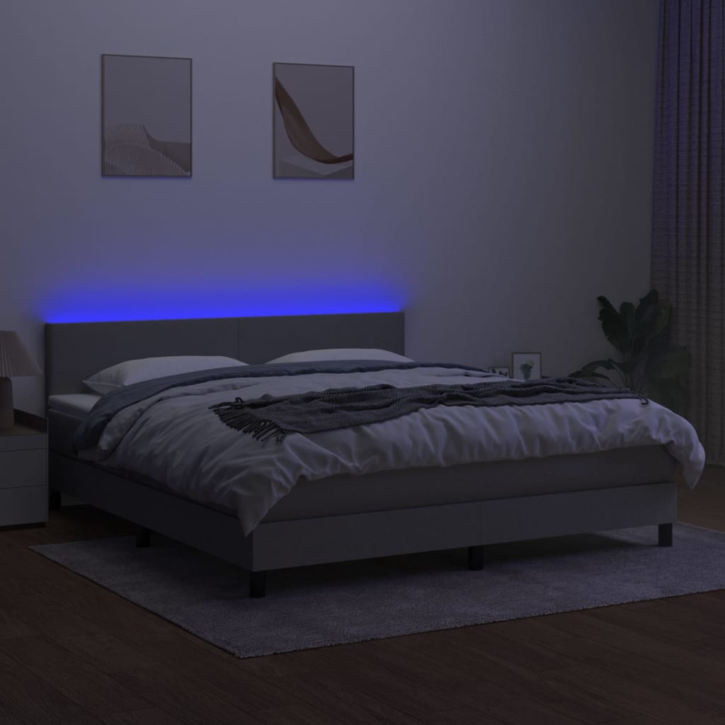 Letto a Molle Materasso e LED Grigio Chiaro 160x200 cm Tessuto cod mxl 45544