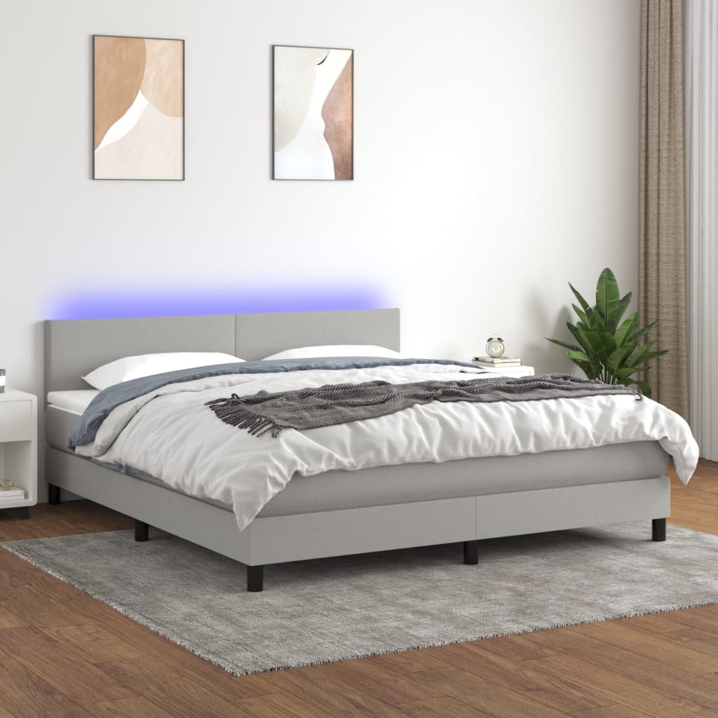 Letto a Molle Materasso e LED Grigio Chiaro 160x200 cm Tessuto cod mxl 45544