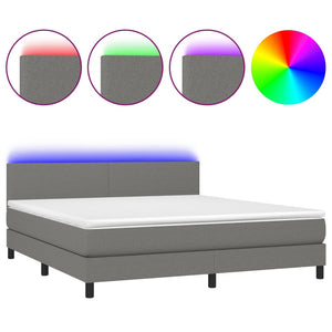 Letto a Molle Materasso e LED Grigio Scuro 160x200cm in Tessuto 3133006