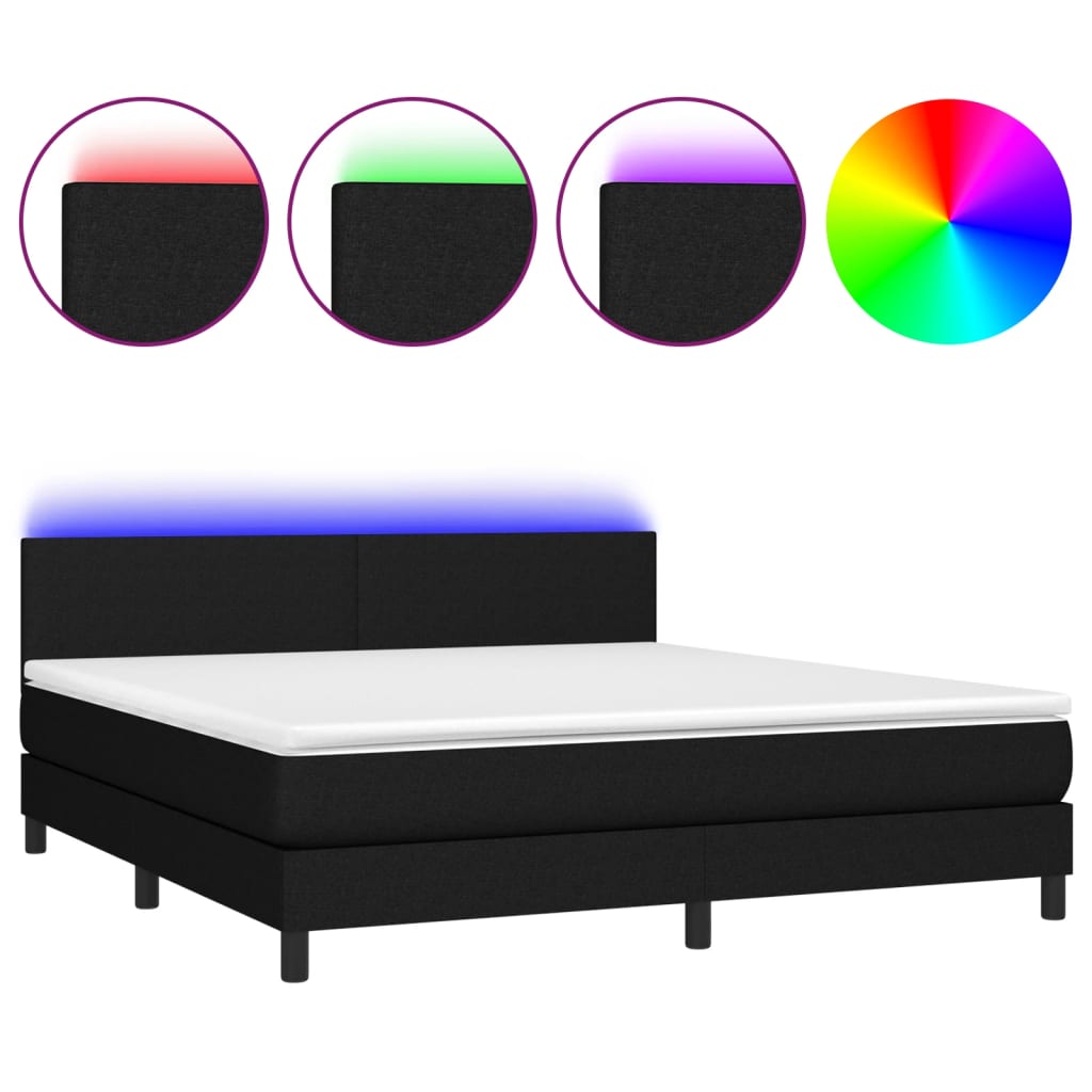 Letto a Molle con Materasso e LED Nero 160x200 cm in Tessuto cod mxl 39500