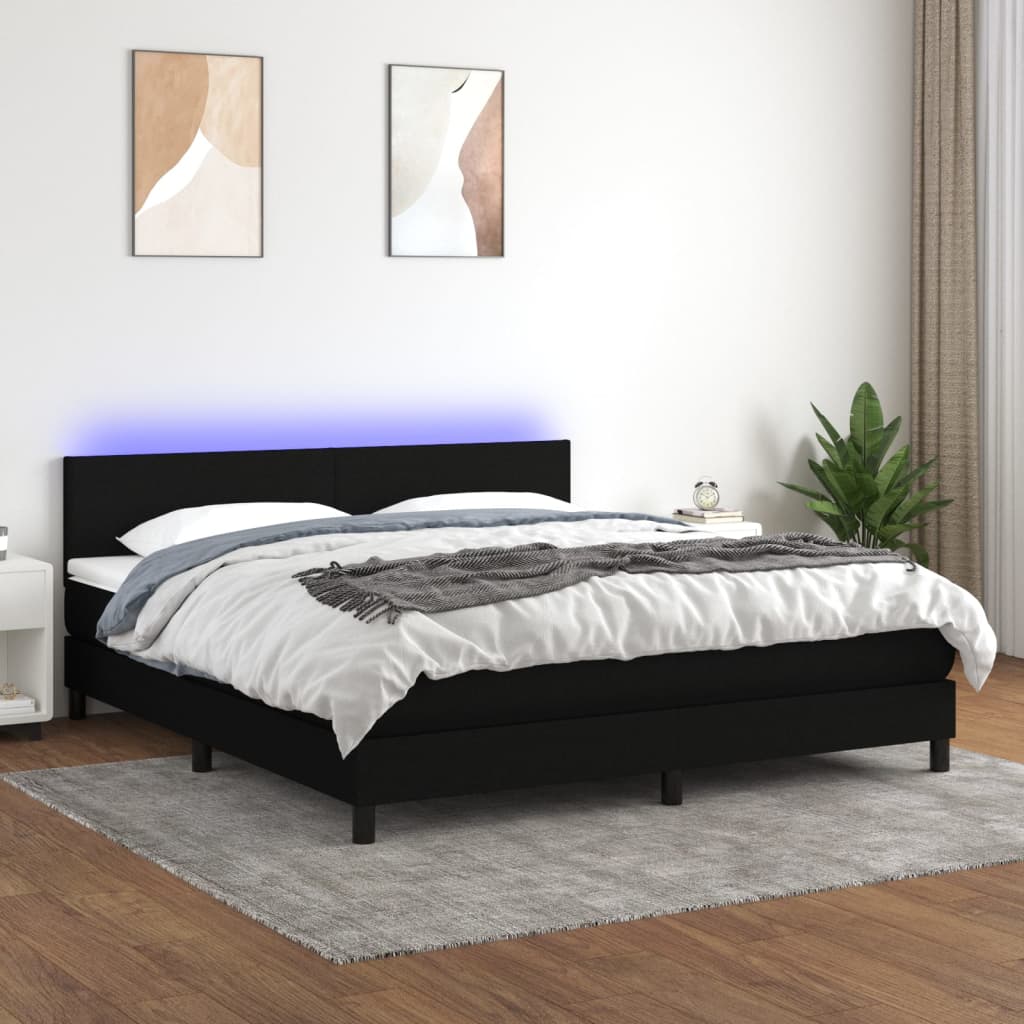 Letto a Molle con Materasso e LED Nero 160x200 cm in Tessuto cod mxl 39500