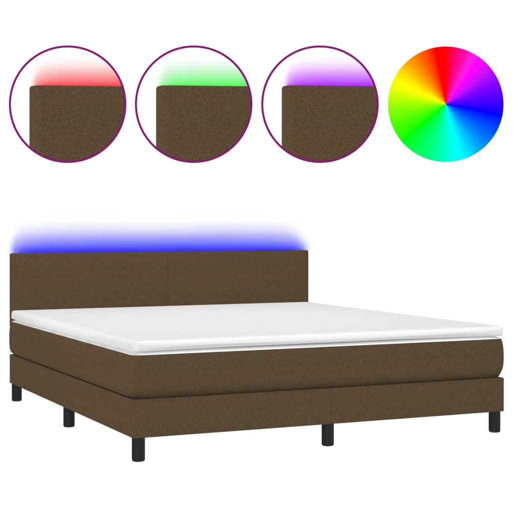 Letto a Molle Materasso e LED Marrone Scuro 160x200 cm Tessuto 3133008