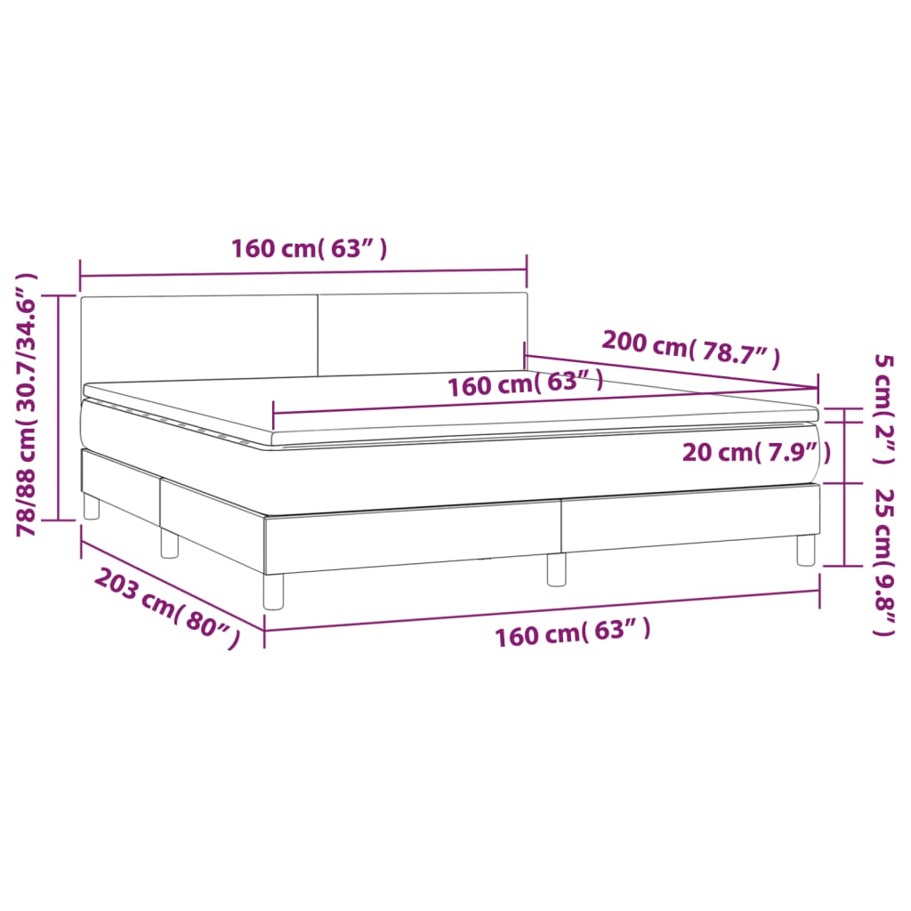 Letto a Molle Materasso e LED Marrone Scuro 160x200 cm Tessuto 3133008