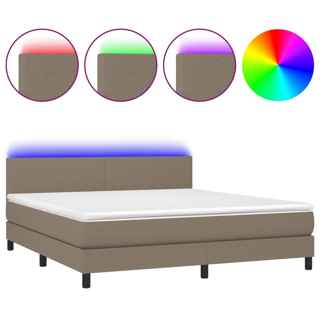 Letto a Molle con Materasso e LED Tortora 160x200 cm in Tessuto 3133009